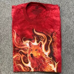 The Mountain Fire Wolf Tie Dye Graphic T-Shirt Red Mens 2XL Short Sleeve Cotton